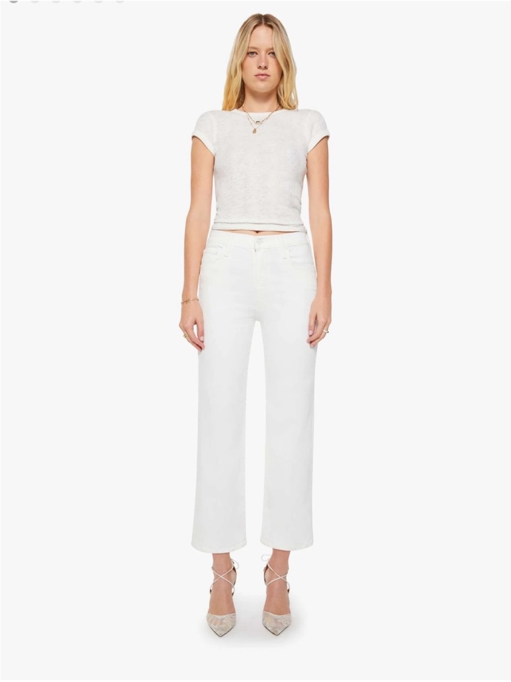 MOTHER The Rambler Zip Ankle Jeans White Size 25